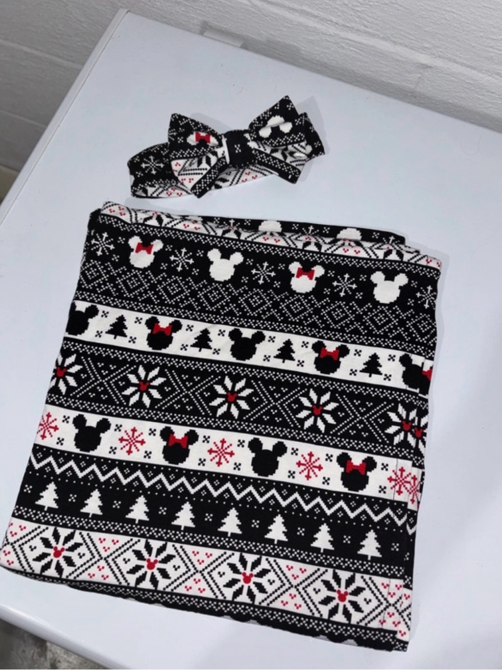 Little Sleepies Black, White & Red Mickey Swaddle and Bow Set